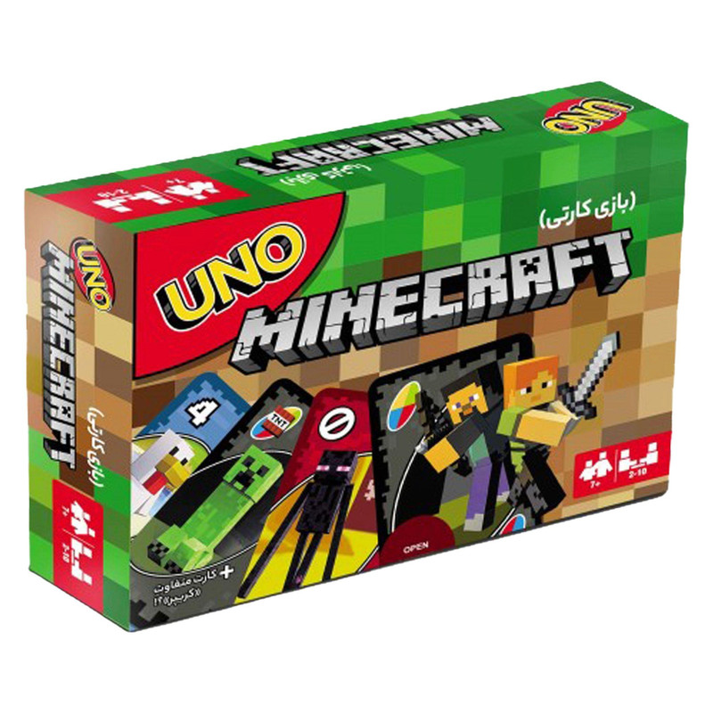 بازی فکری کارتی UNO MINECRAFT مناسب 7 سال به بالا، 2 تا 10 نفر، 112 کارت مقوایی، تاکتیک جمع‌آوری امتیاز، مدت بازی کمتر از یک ساعت، درجه سختی متوسط