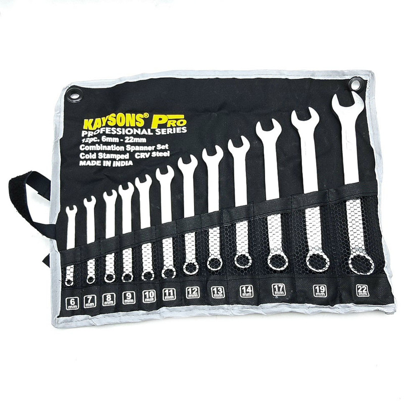 آچار یکسر تخت و یکسر رینگی کایسون مدل CRV-STEEL مجموعه 12 عددی