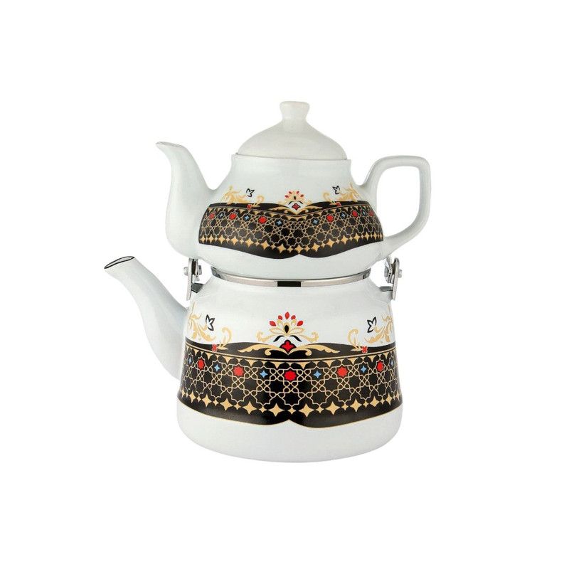 ست کتری و قوری مدل لعابی چهار خونه مشکی