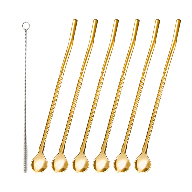 قاشق شربت خوری مدل Straw spoon بسته 6 عددی به همراه فرچه