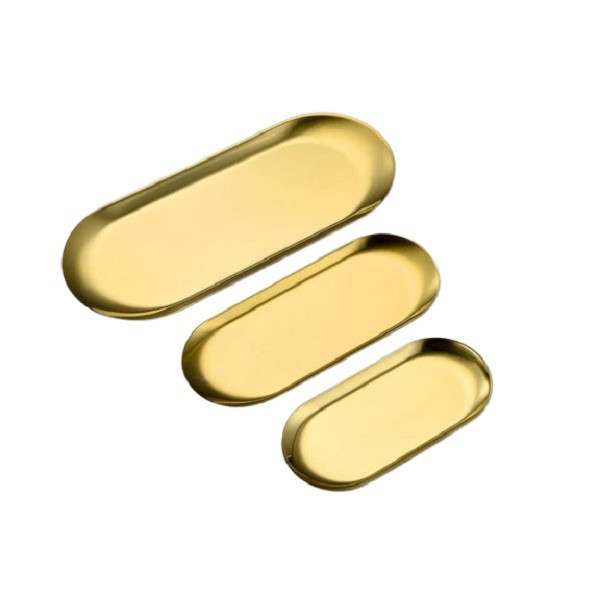 سینی سرو استیل مجموعه سه عددی شامل سایز کوچک 18x8، متوسط 23x9 و بزرگ 26x11 سانتی‌متر