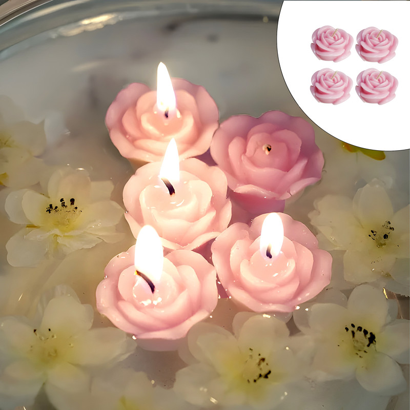 شمع طرح گل رز شناور کد SAV-078 بسته 4 عددی