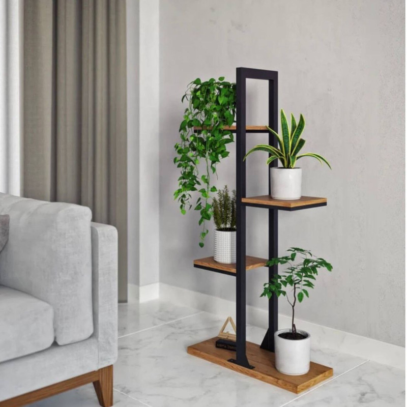استند گل ایستاده مدل G-15 با پروفیل فلزی مقاوم و طبقات MDF ضدآب، مناسب برای گل‌های آپارتمانی و گیاهان آبی، طراحی استوانه‌ای با استحکام بالا و ابعاد 120x55x25 سانتی‌متر